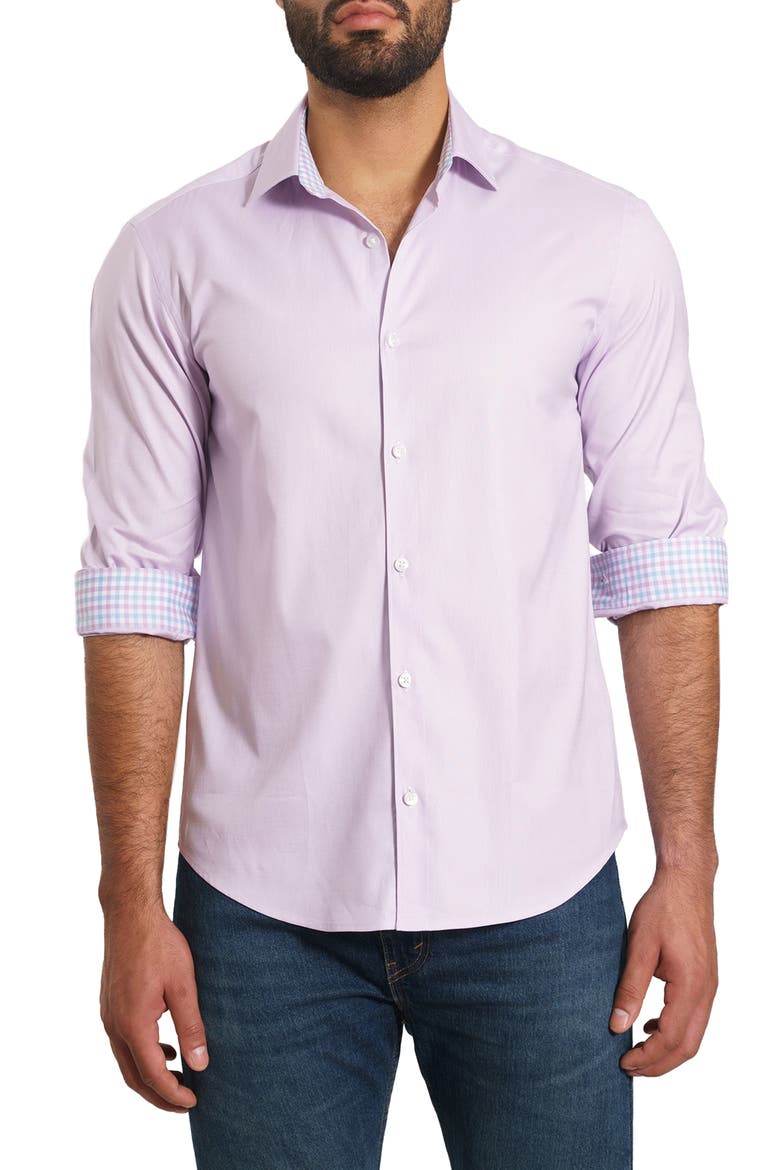 Trim Fit Solid Cotton Button-Up Shirt, Main, color, LILAC
