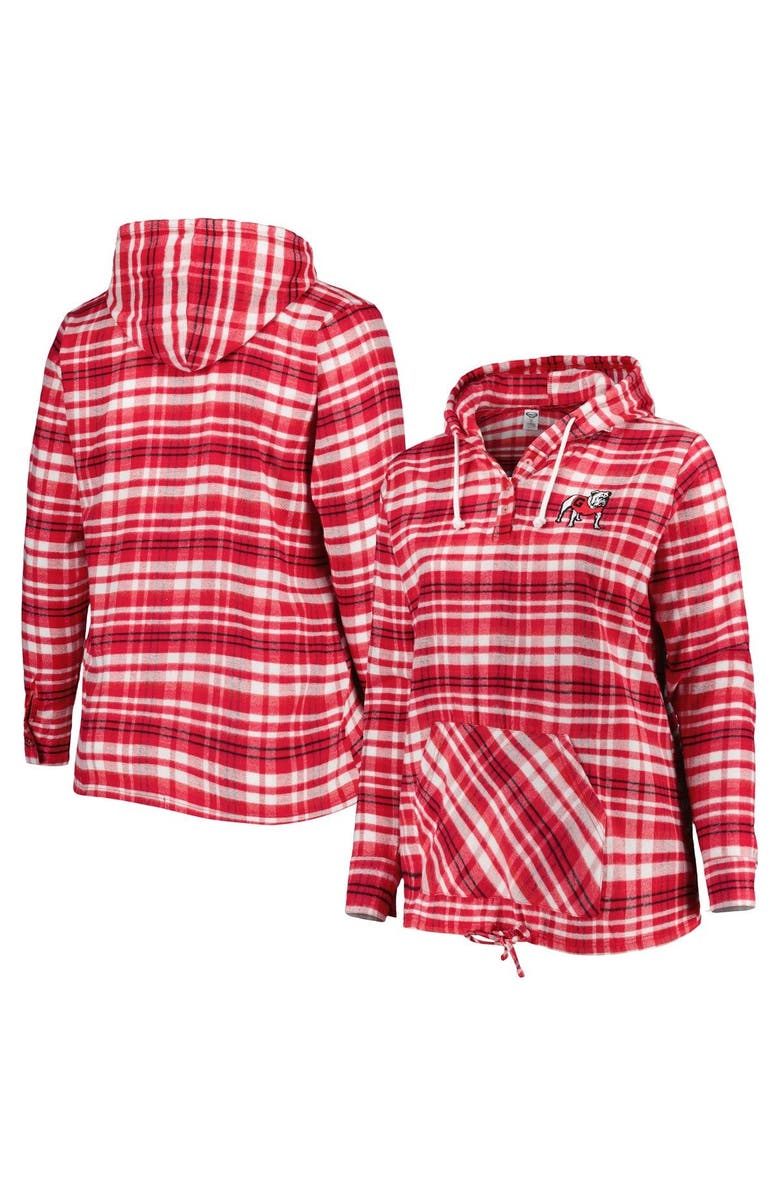 PROFILE Women's Red/Black Georgia Bulldogs Plus Size Mainstay Plaid Henley Raglan Pullover Hoodie, Alternate, color, 