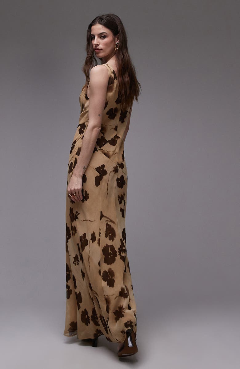 Topshop Floral Cowl Neck Maxi Dress, Alternate, color, Buttermilk