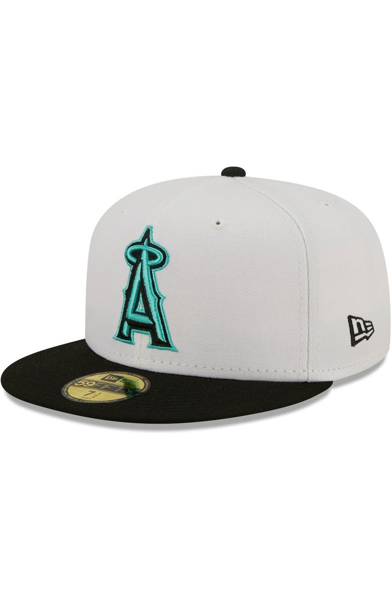 New Era Men's New Era White/Black Los Angeles Angels Spring Color Pack Two-Tone 59FIFTY Fitted Hat, Main, color,
