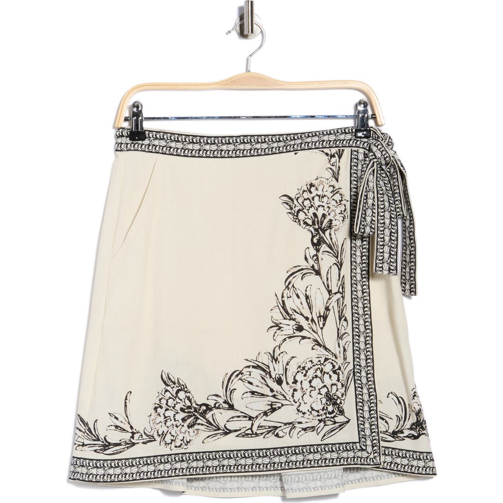 Max Studio Embroidered Border Print Wrap Miniskirt In White