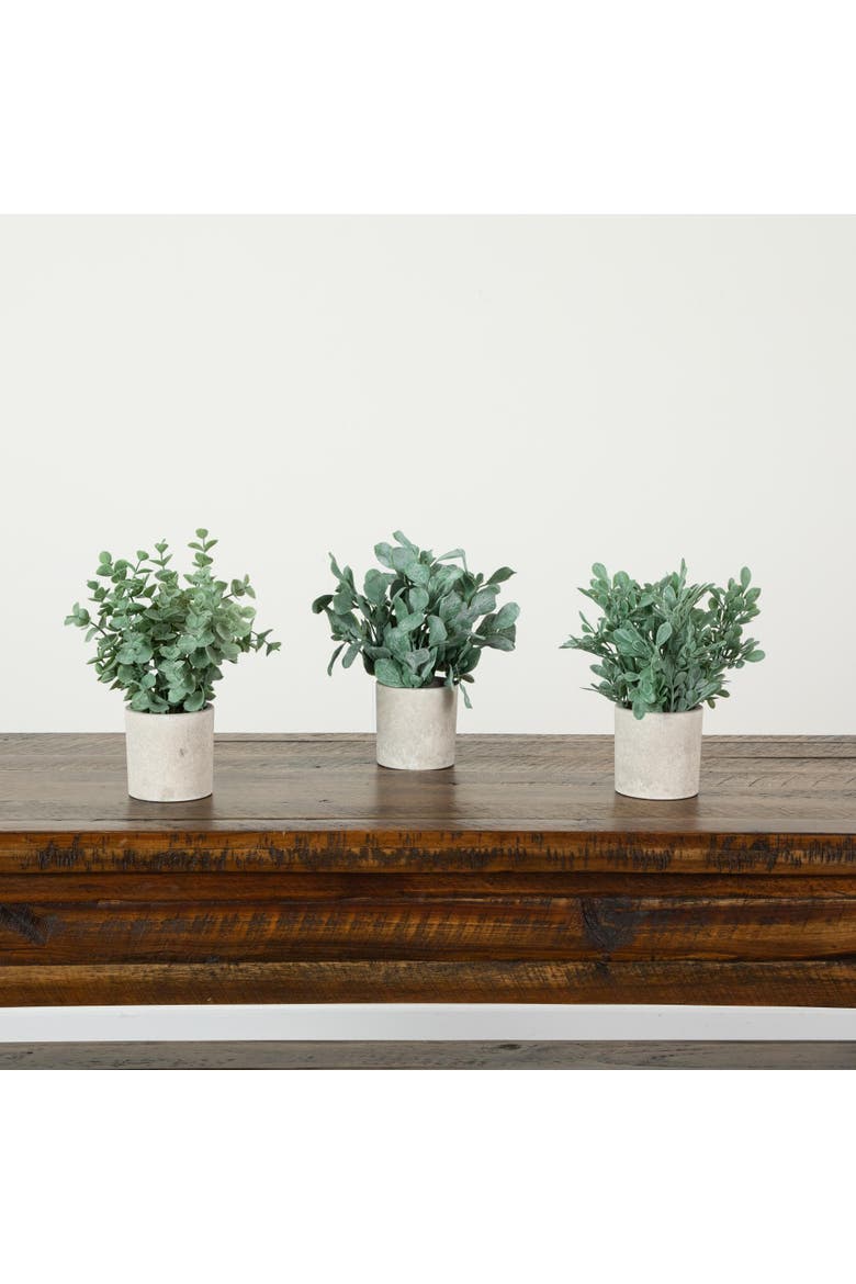 8-in Artificial Mixed Eucalyptus Plant in Decorative Planter - Set of 3, Alternate, color, Green