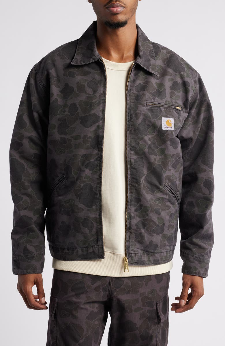 Carhartt Work In Progress Duck Detroit Camo Organic Cotton Canvas Zip Jacket, Main, color, Duck Green Graphite Garment