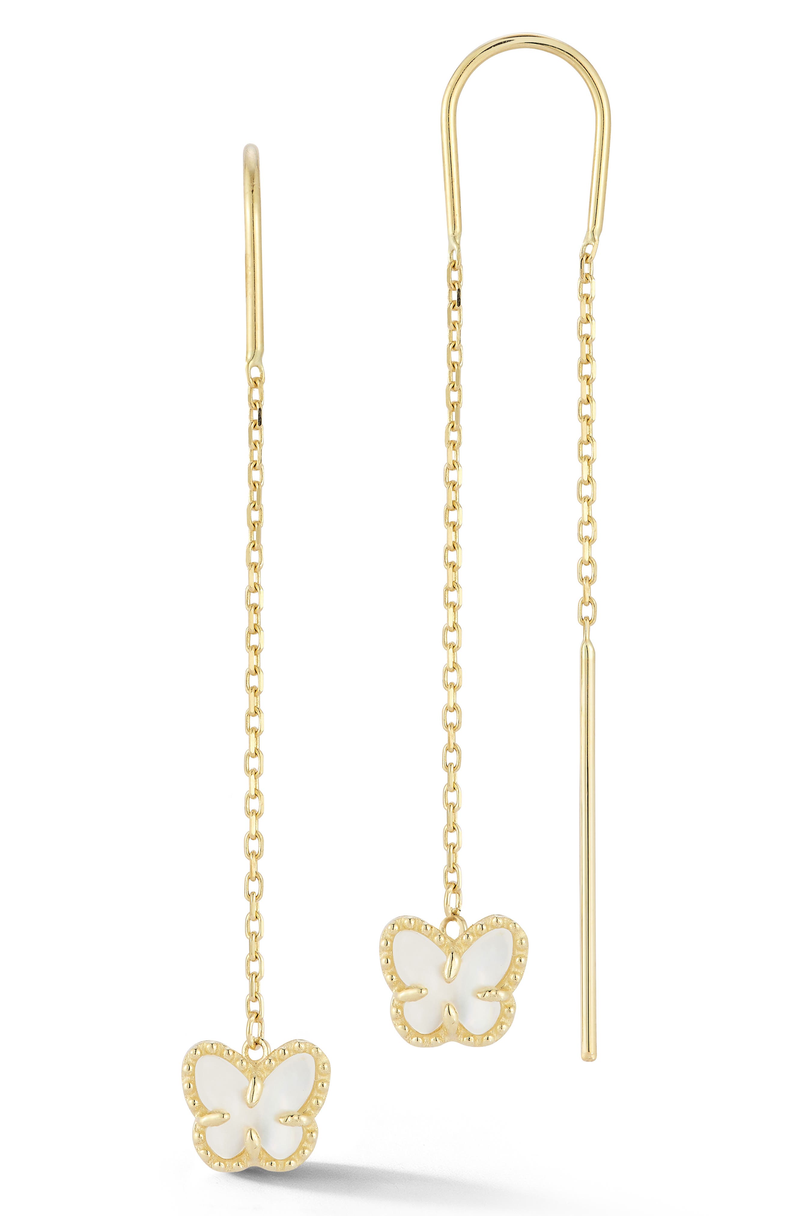 Ember Fine Jewelry 14K Gold Mother of Pearl Butterfly Threader Drop Earrings
