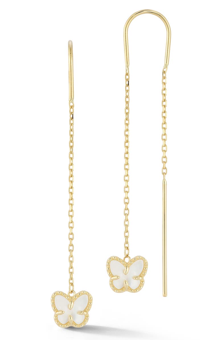 Ember Fine Jewelry 14K Gold Mother of Pearl Butterfly Threader Drop Earrings, Main, color, Gold