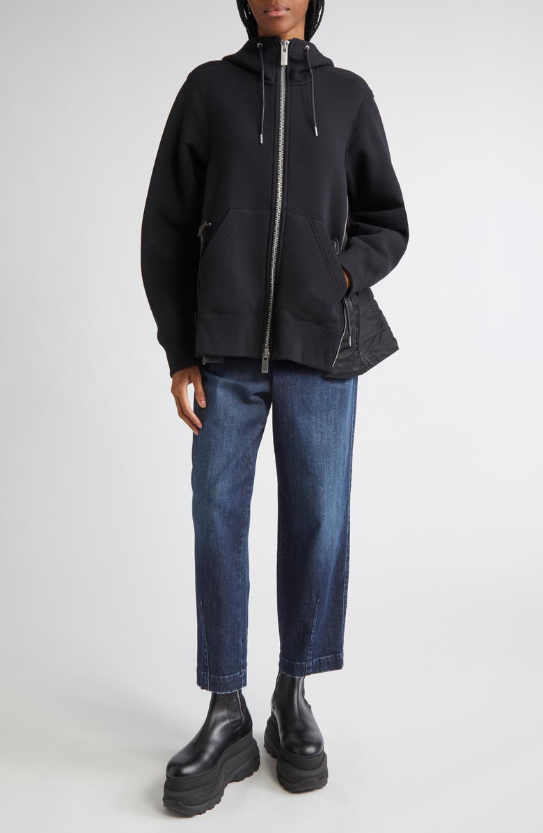 Sacai Sponge Sweat x Nylon Twill Hoodie, Alternate, color, Black/ Black 002