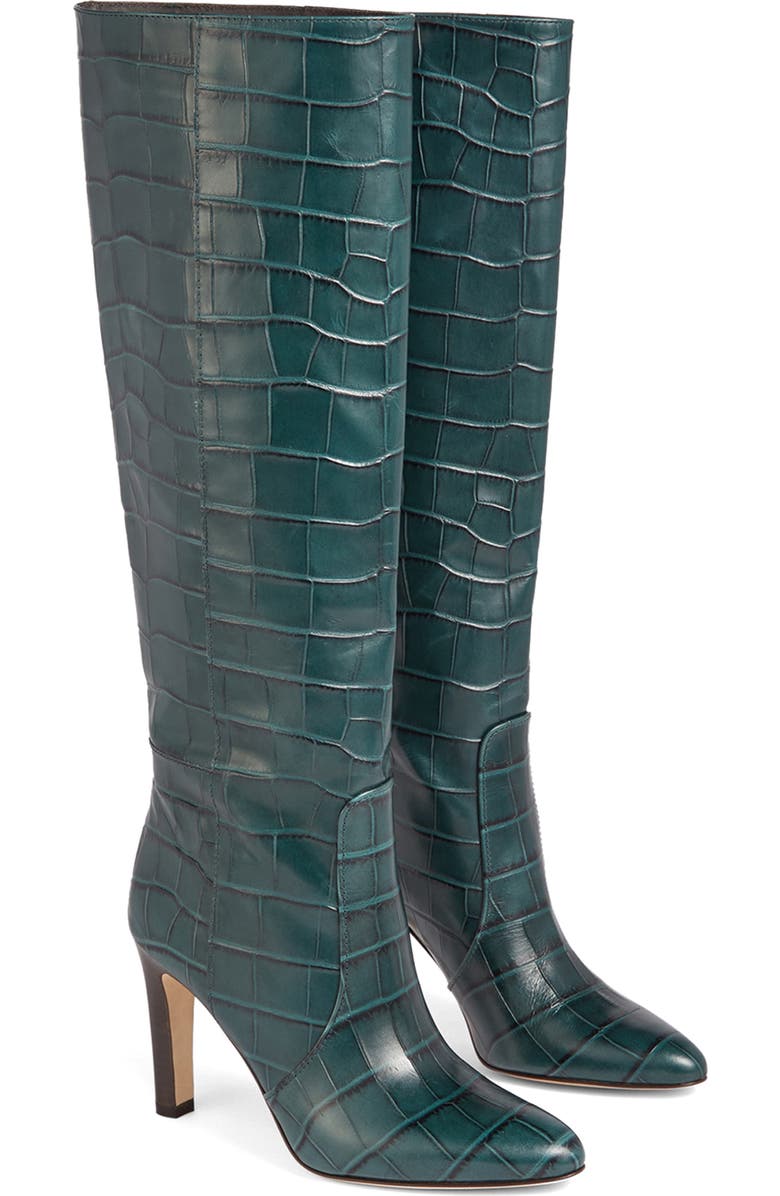 LK Bennett Margret Croc Embossed Knee High Boot, Main, color, Gre-Sea Green