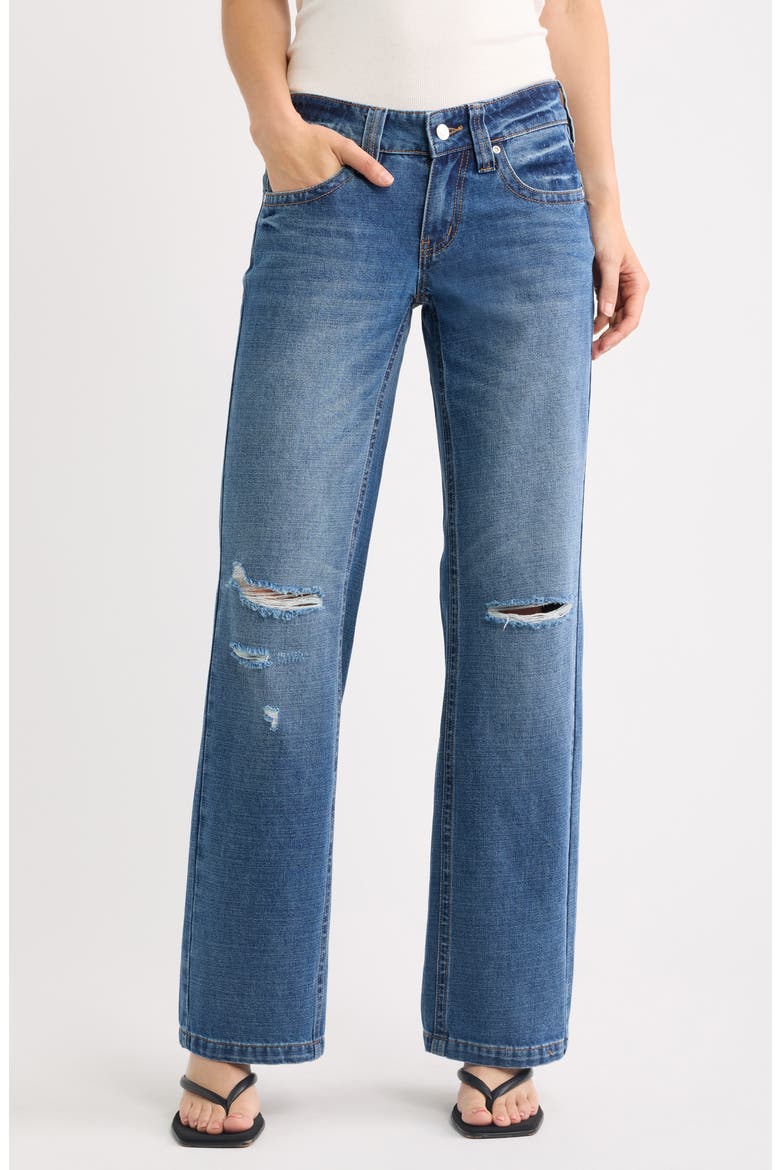 Low Rise Forward Seam Relaxed Straight Leg Ripped Jeans, Main, color, MEDIUM DARK VINTAGE