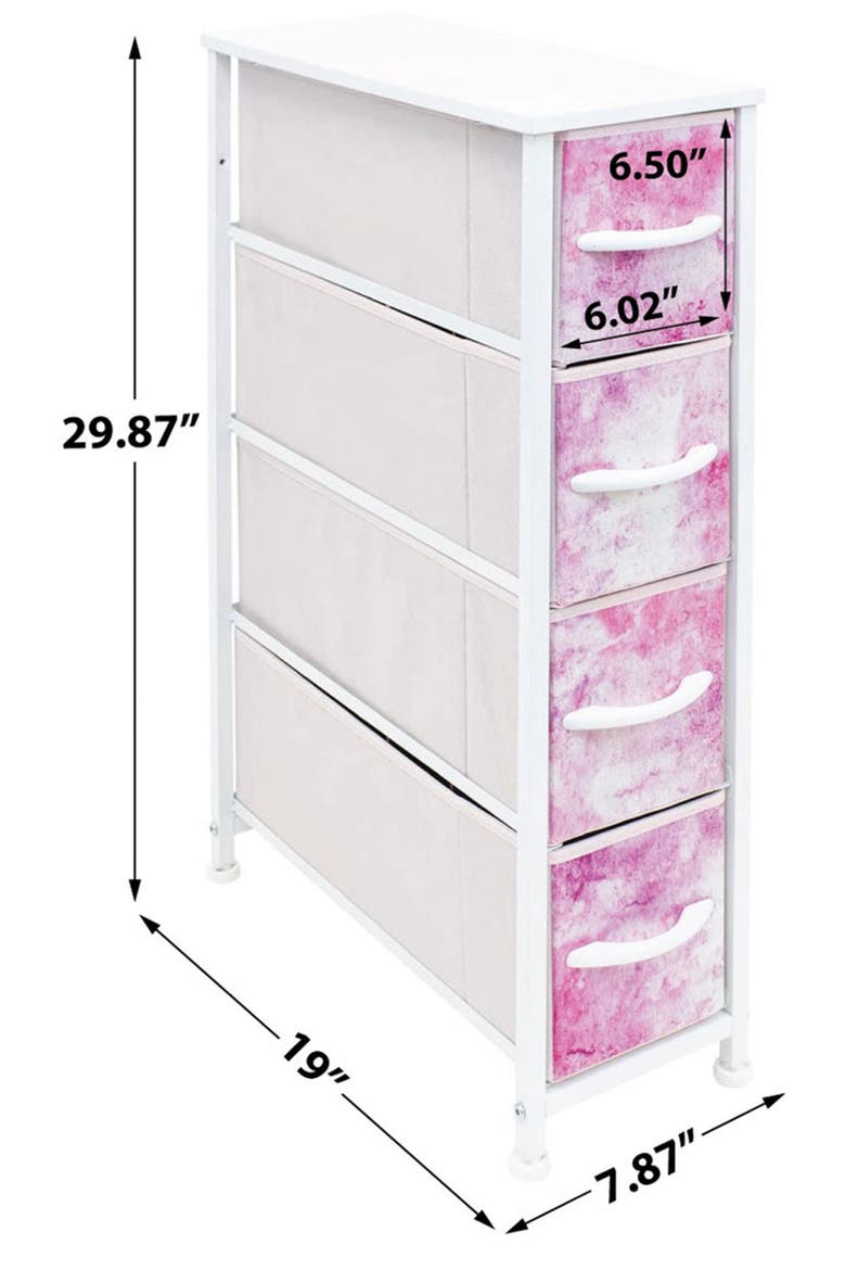 Narrow 4 Drawers Chest Dresser - Tie Dye Pink, Alternate, color, TIE-DYE PINK