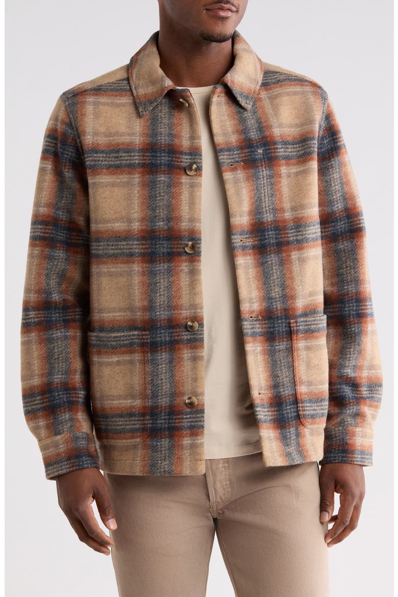 Cozy Plaid Work Jacket, Main, color, BROWN- NAVY KEATON PLAID