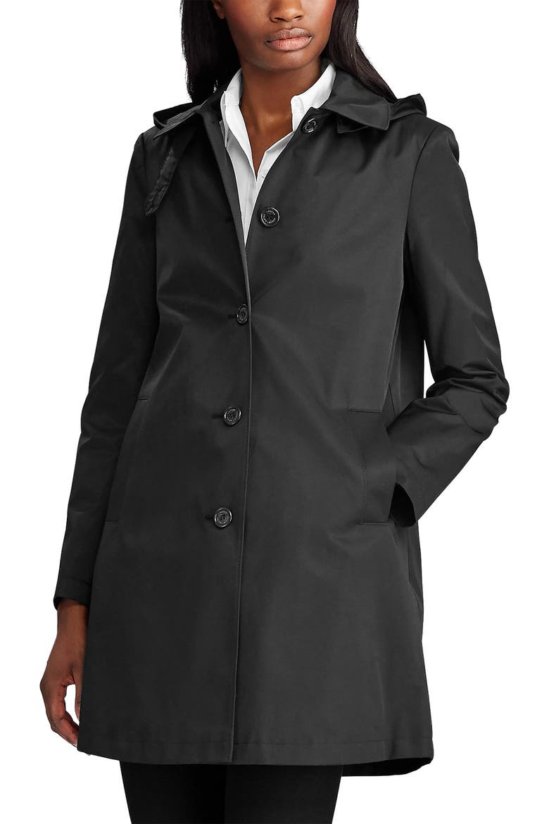 Balmacaan Hooded Raincoat, Main, color, BLACK