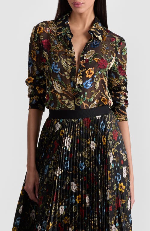 Alice And Olivia Willa Burnout Blouse In Multi