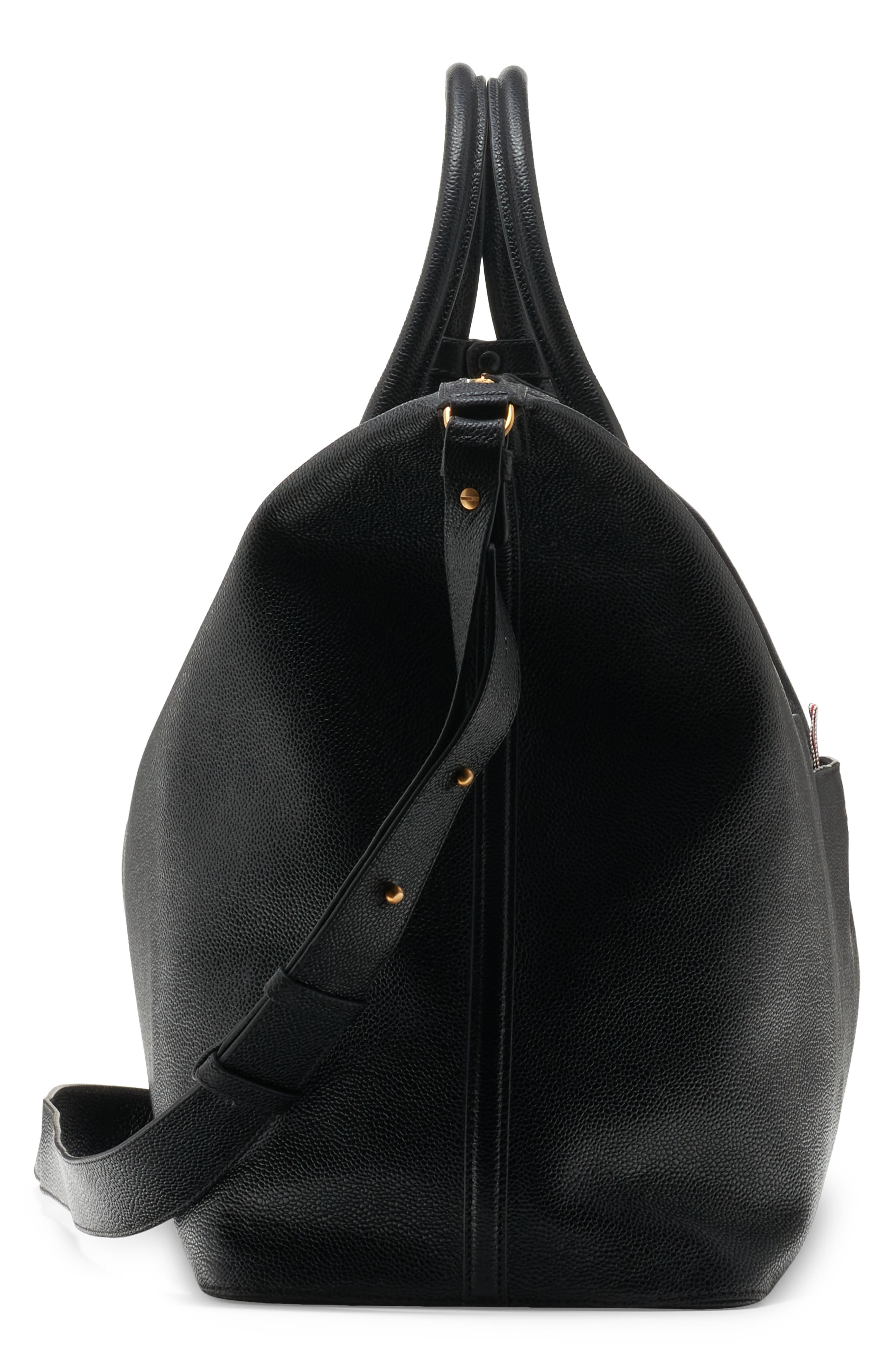 Thom Browne Leather Duffle Bag, Alternate, color, Black