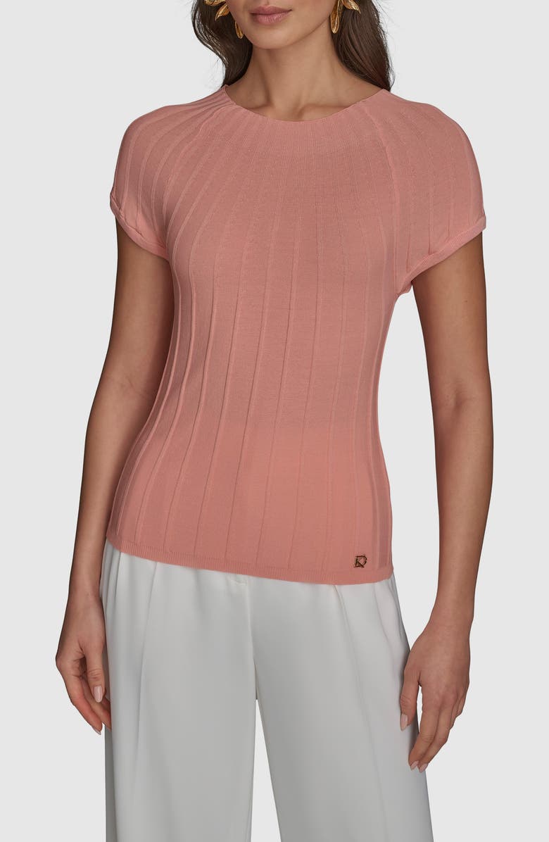 Donna Karan New York Rib Short Sleeve Sweater, Main, color, 