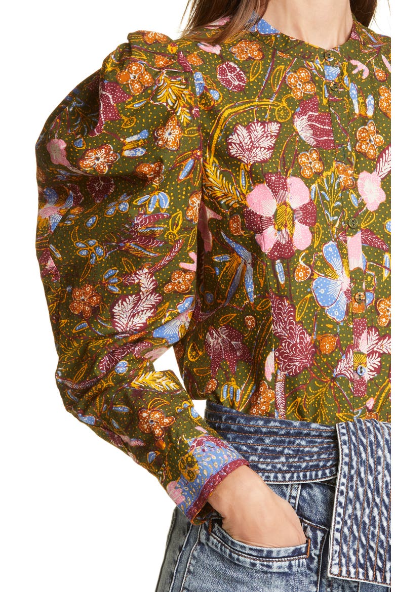 Willa Puff Sleeve Cotton Blouse, Alternate, color, PINE FLORAL