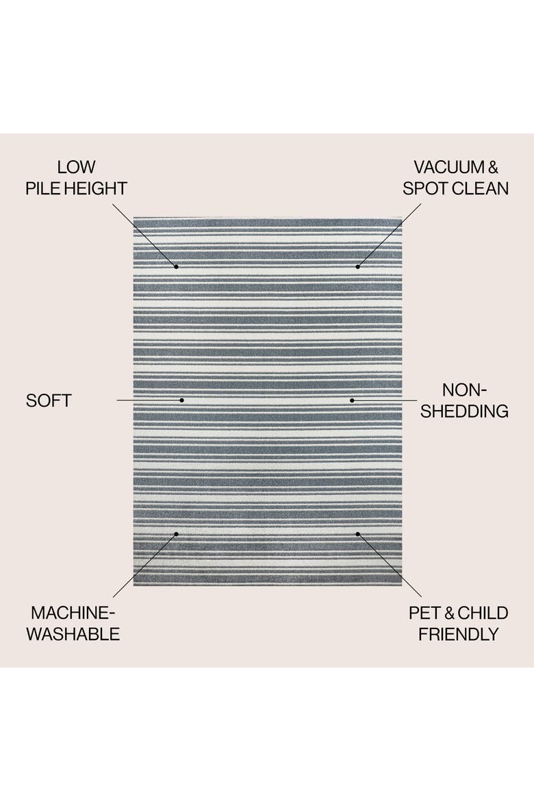 Fawning Two-Tone Striped Classic Low-Pile Machine-Washable Area Rug, Alternate, color, Cream/Dark Gray