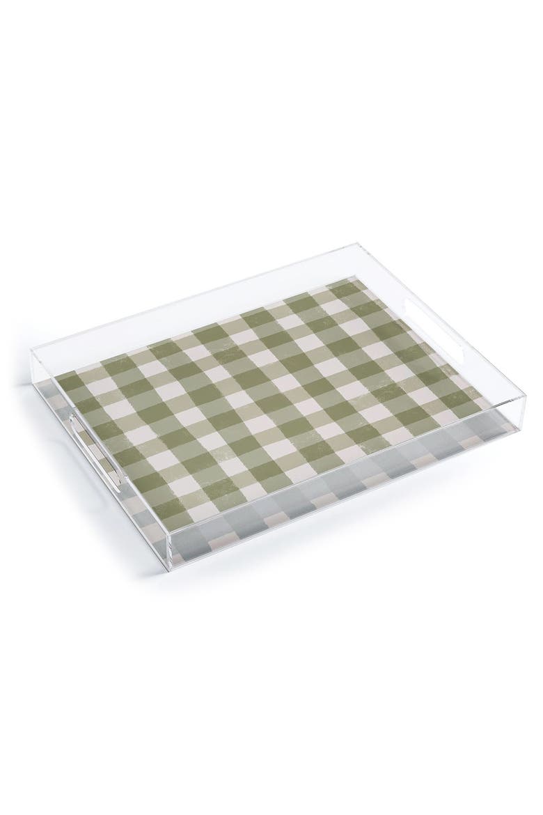 Menina Lisboa Plaid Acrylic Tray, Main, color, GREEN