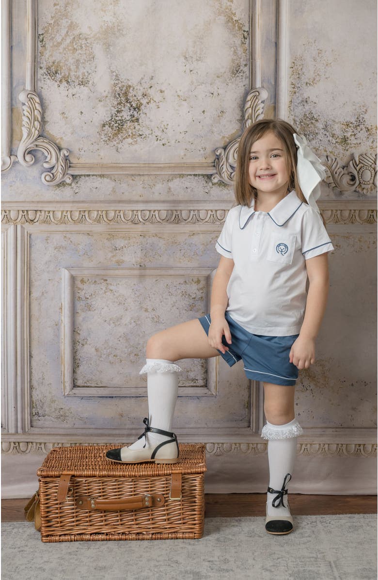 Petite Maison Kids Pima Cotton Polo Top and Shorts Set, Alternate, color, White And Navy