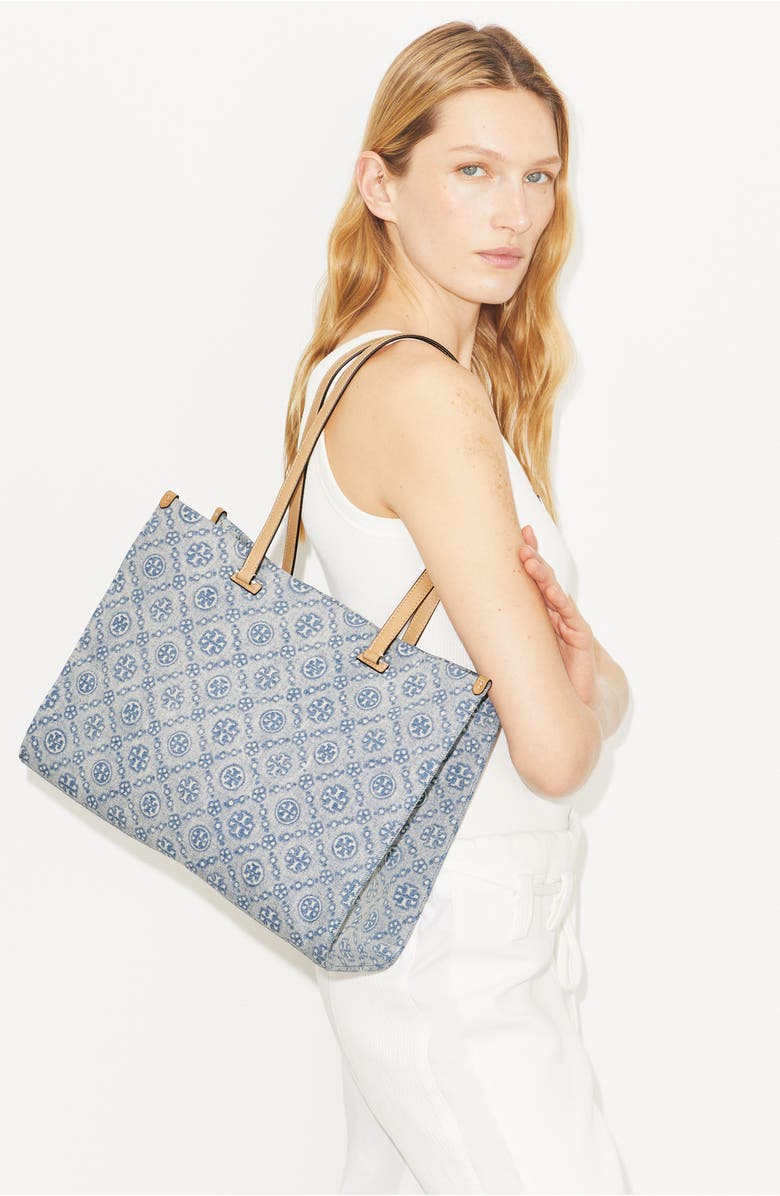 Tory Burch T Monogram Denim Tote, Alternate, color, Powder Blue