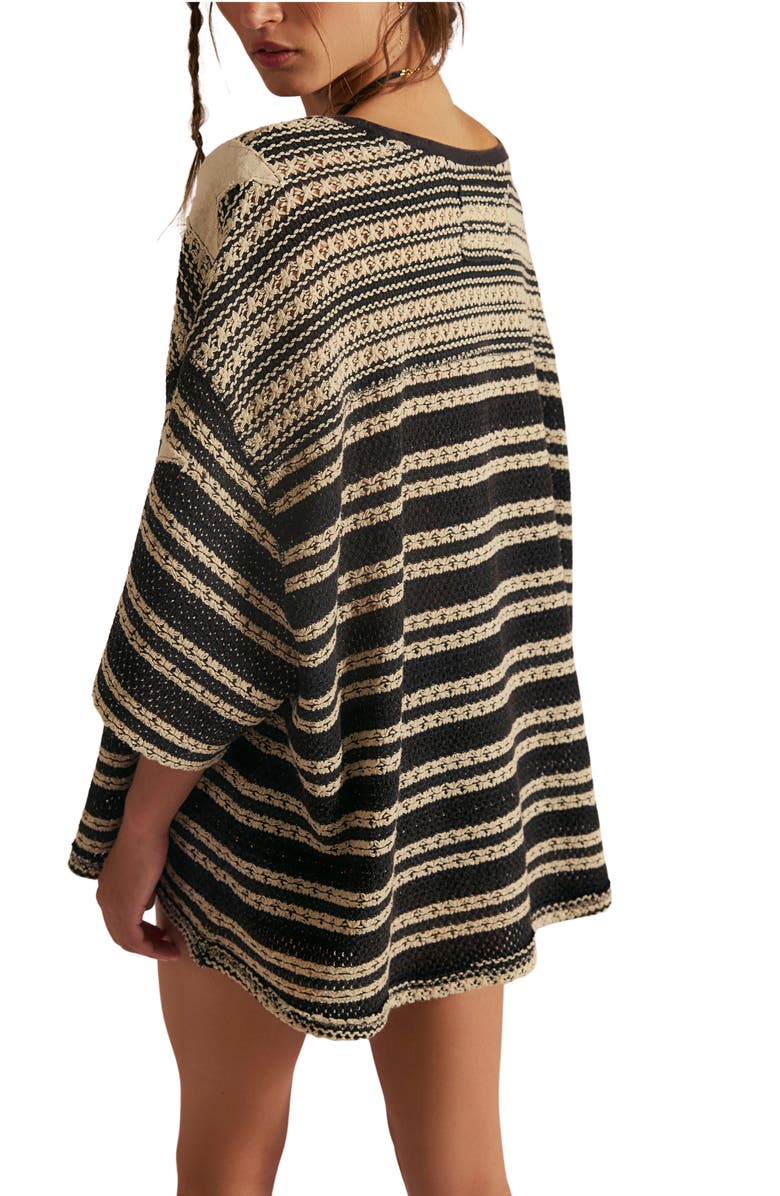 Free People Fun in the Sun Stripe Oversize Crochet T-Shirt, Alternate, color, Oreo Combo