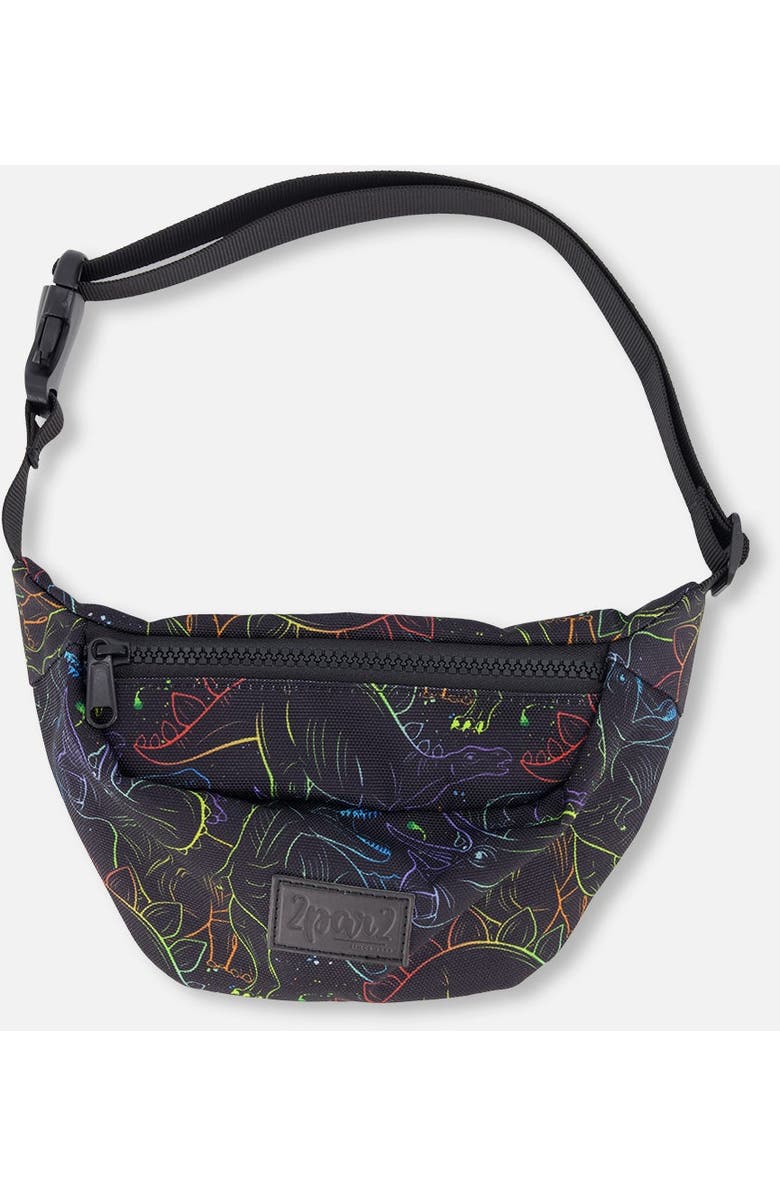 Deux par Deux Adjustable Straps Dinosaur Fanny Pack, Main, color, Black Dinosaur Print