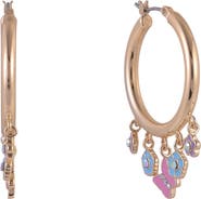 Hallmark Gold Tone Hoop Earrings with Enamel Flower Drops