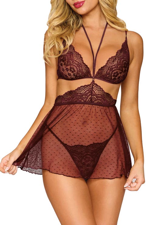 Cutout Babydoll Chemise & G-String Set