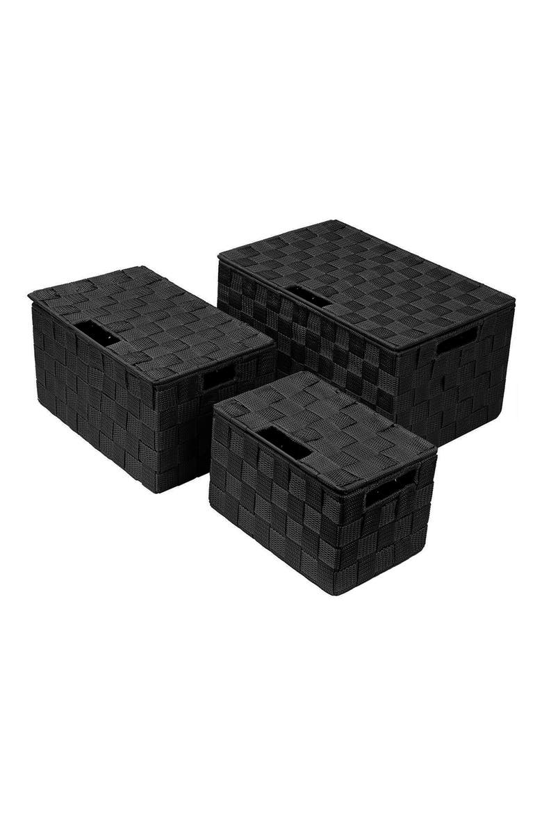 Woven 3-Piece Storage Box Set, Alternate, color, BLACK