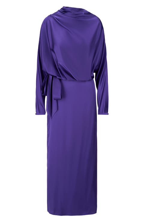 Phoebe Silk Blend Cowl Neck Column Dress