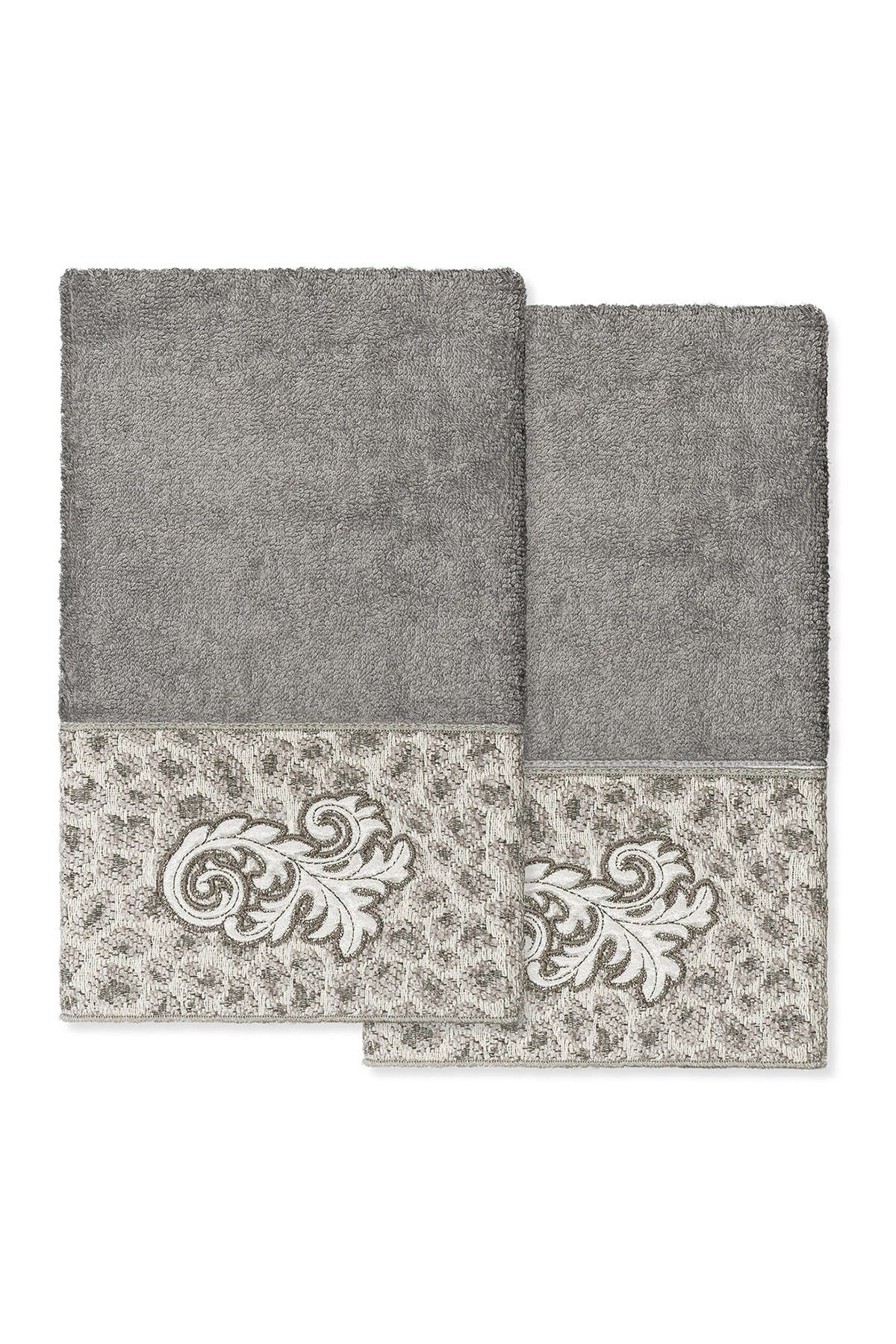 Linum Home Textiles April Embellished Hand Towel - Set of 2 - Dark Gray ...