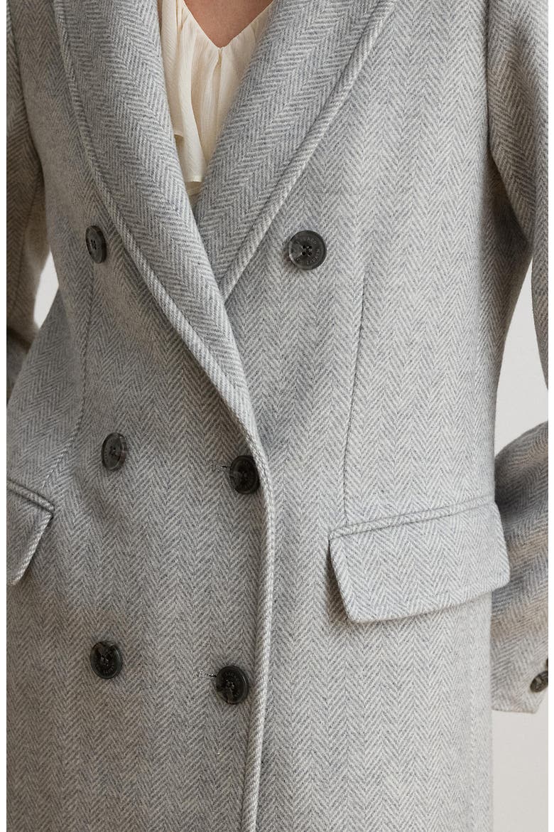 Double Breasted Wool Blend Coat, Alternate, color, CREAM/ GREY HERRINGBONE
