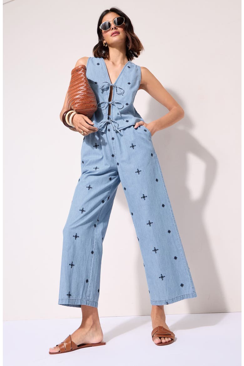 Embroidery Chambray Culottes, Alternate, color, BLUE