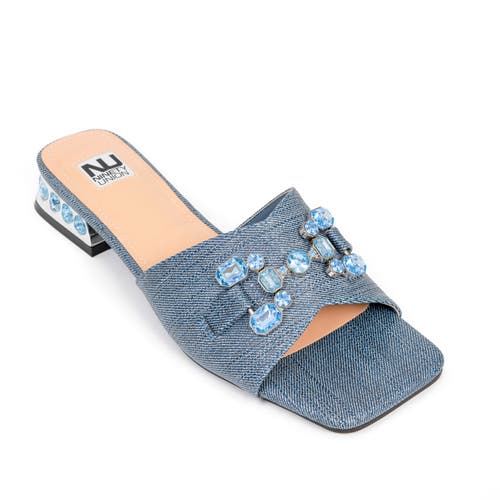 Ninety Union Jewel Heel Slide With Large Jewel Ornament Sandal In Blue