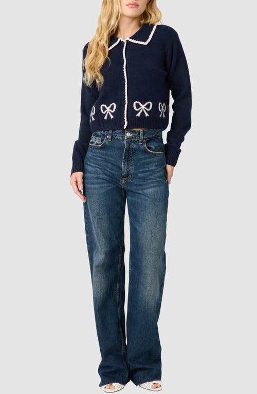 Lush Bows Collared Cardigan In Blue