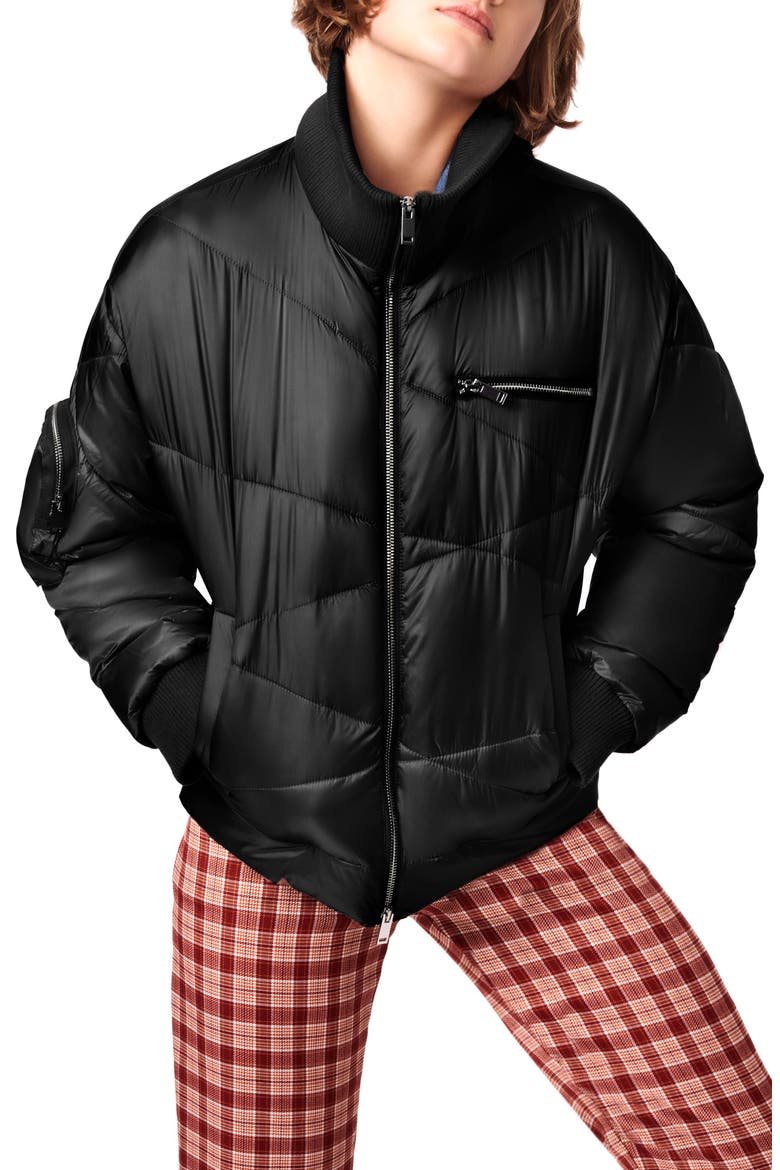 Zigzag Nylon Puffer Jacket, Main, color, BLACK