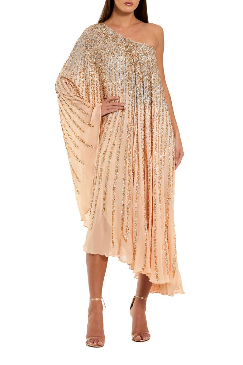 One Shoulder Ombre Sequin Kaftan Dress, Main, color, Champagne Gold