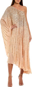 Mac Duggal One Shoulder Ombre Sequin Kaftan Dress