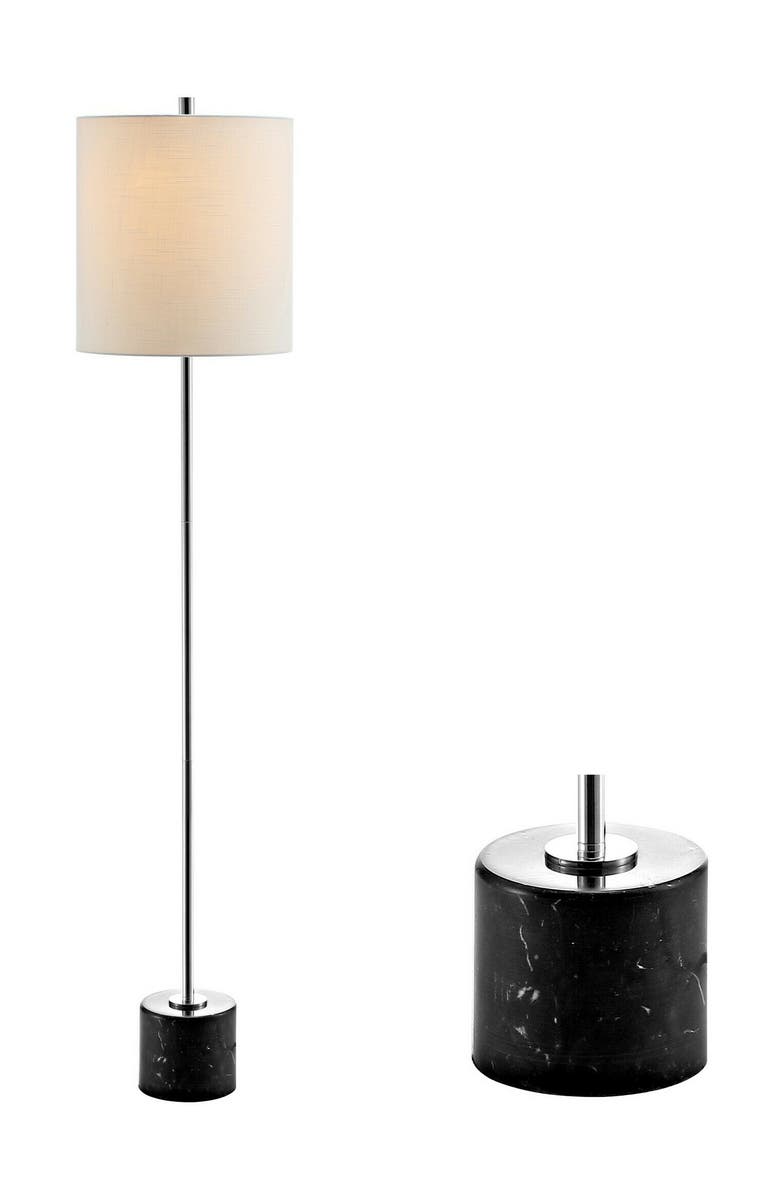 JONATHAN Y Levitt 60.5" Marble/Metal LED Floor Lamp, Black/Chrome, Main, color, Chrome
