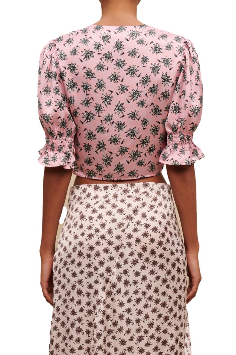 Lalita Ruched Tie Crop Top, Alternate, color, IMPRIME PALMIER ROSE