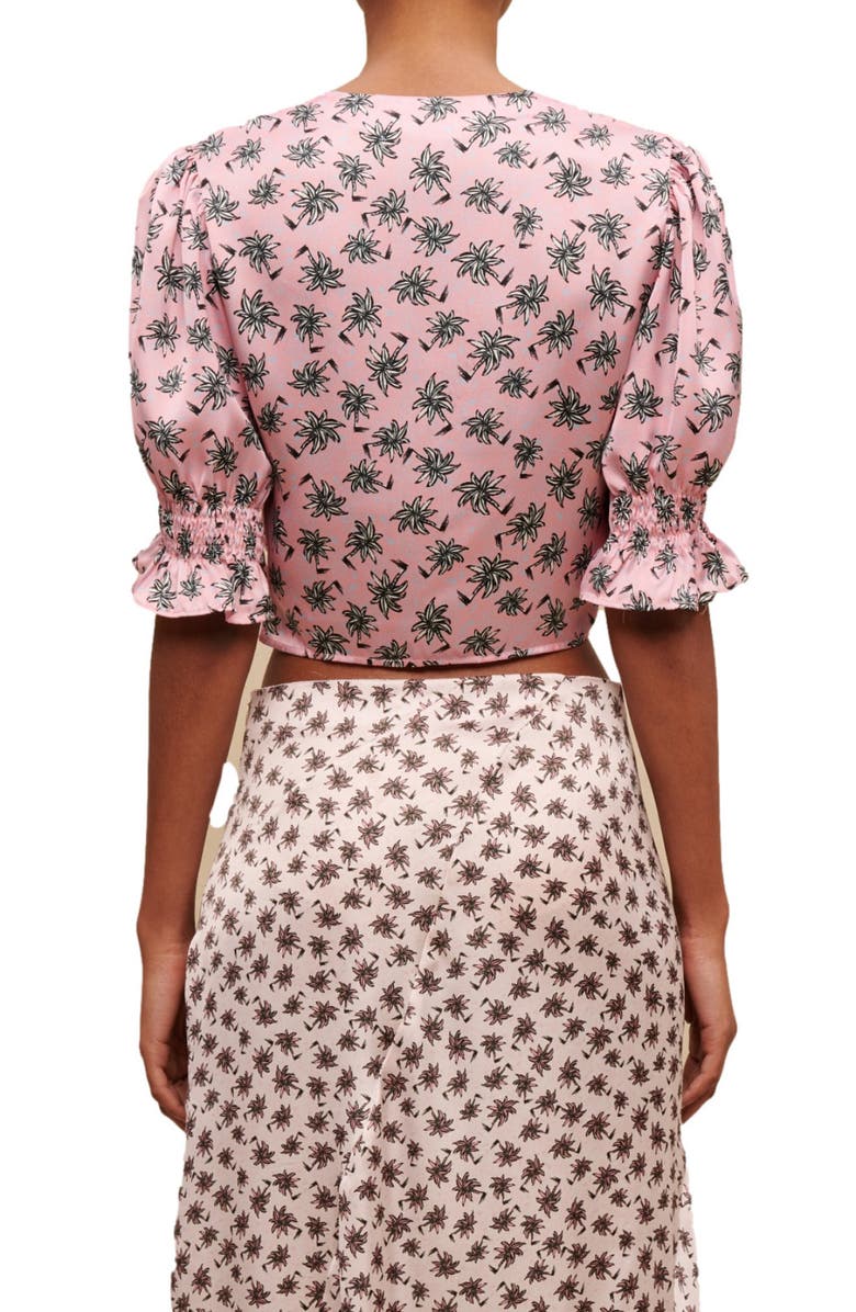 maje Lalita Ruched Tie Crop Top, Alternate, color, Imprime Palmier Rose