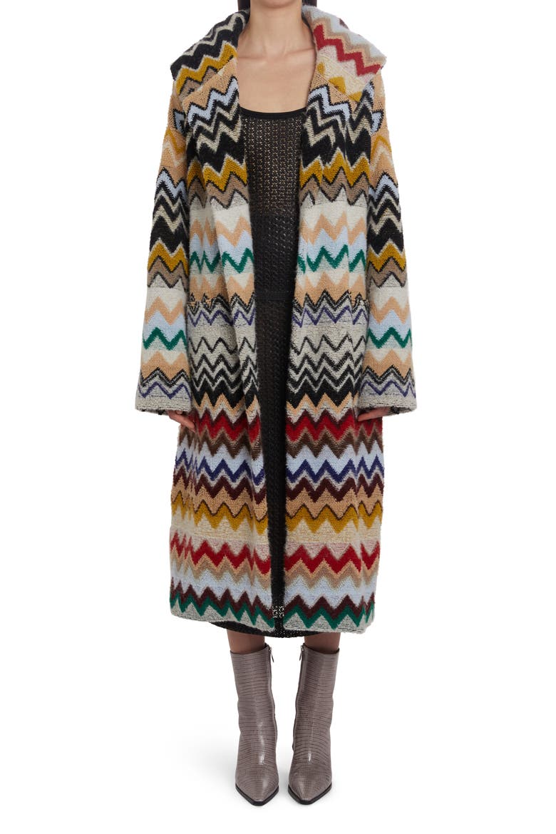 Chevron Stripe Hooded Sweater Coat, Main, color, BEIGE MULTICOLOR