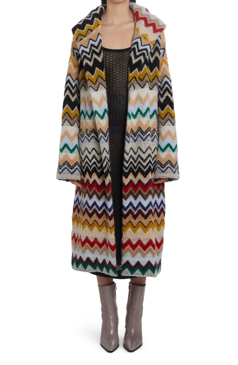 Missoni Chevron Stripe Hooded Sweater Coat, Main, color,