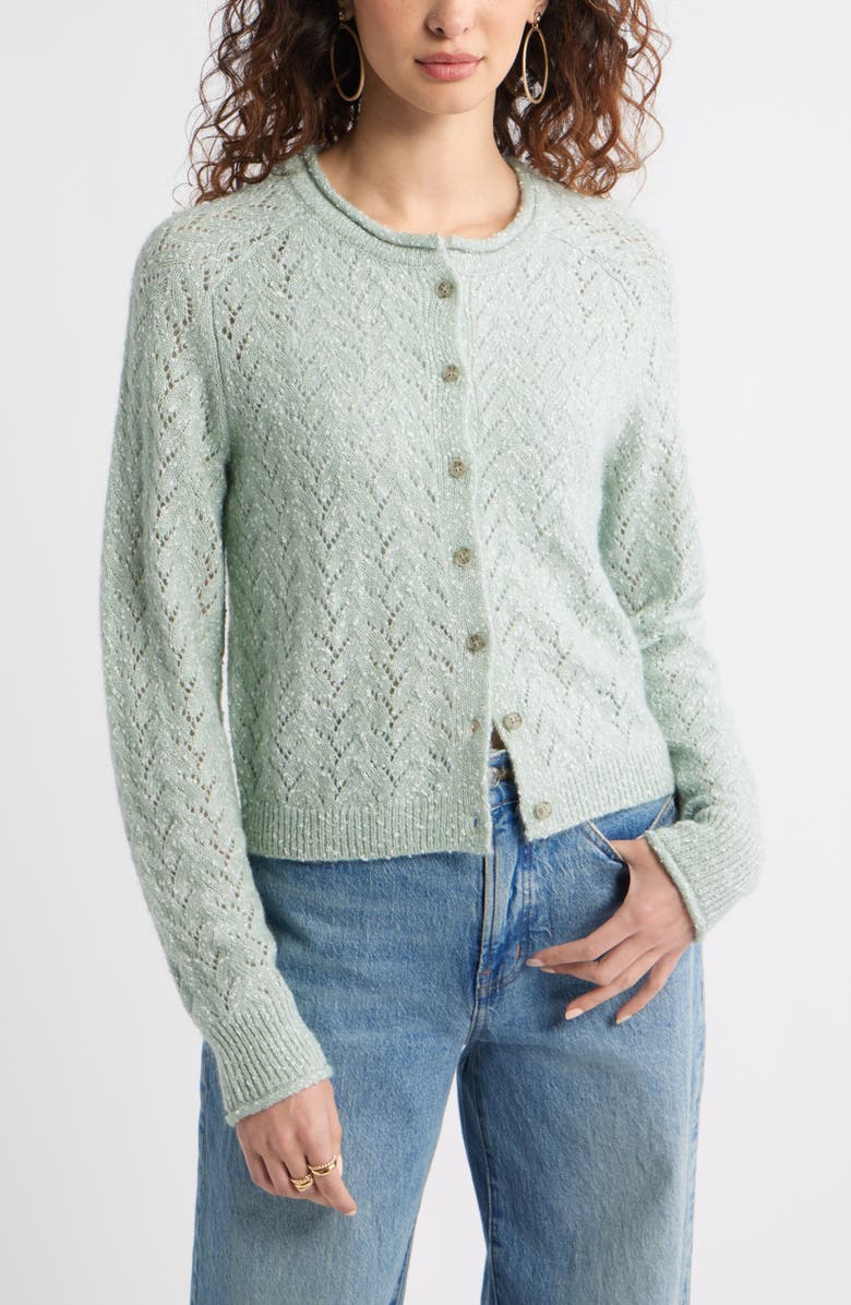 Treasure & Bond Nep Pointelle Cardigan, Alternate, color, Green Milieu