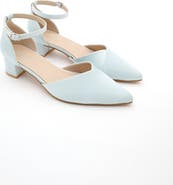 Kailee P Leila Satin Pointed Toe Low Block Heels Wedding Shoes