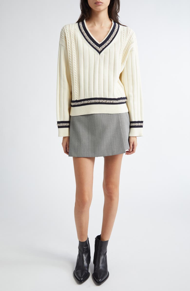 Golden Goose Varsity Crop Sweater, Alternate, color, Heritage White/ Dark Blue