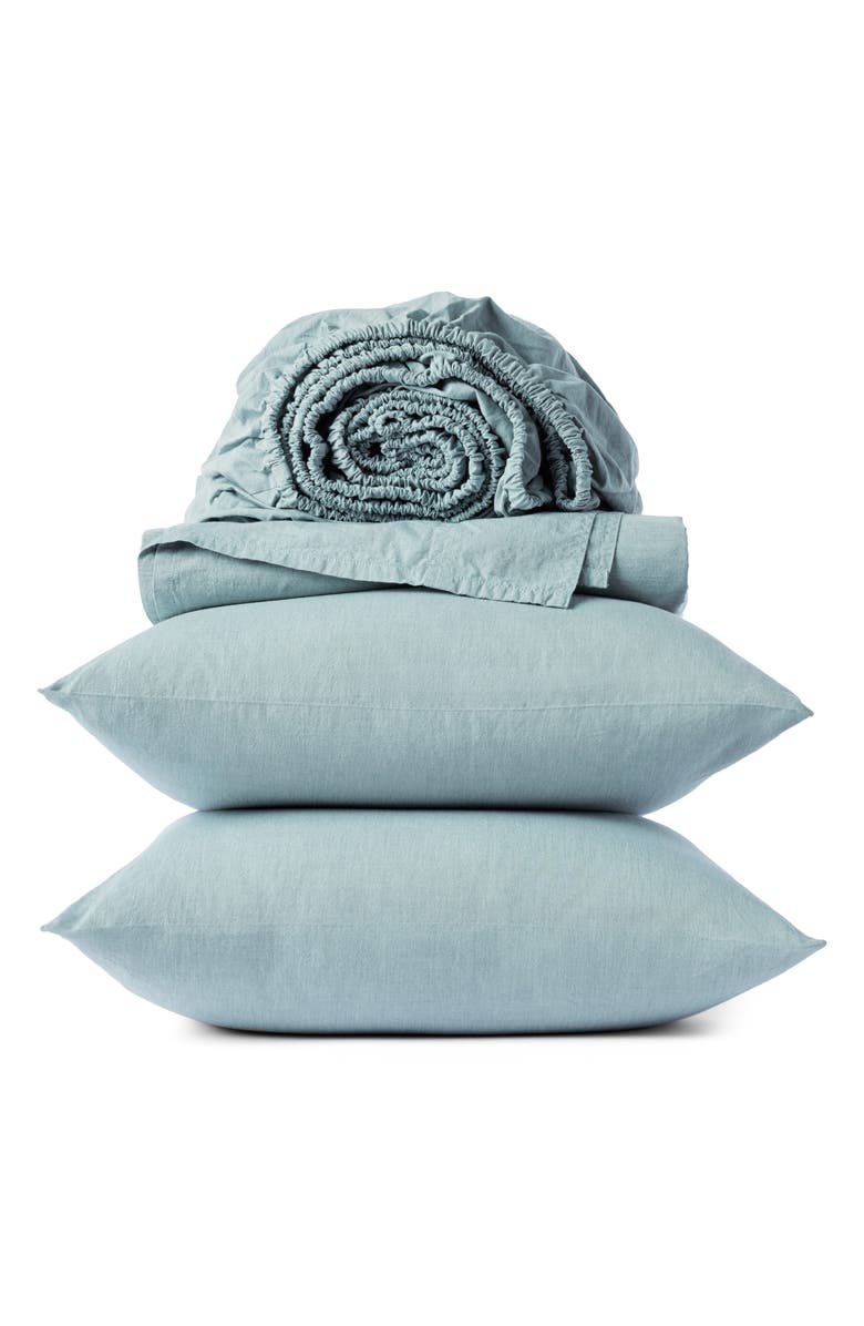 Coyuchi Organic Cotton Crinkled Percale Sheet Set, Main, color, Surf Chambray