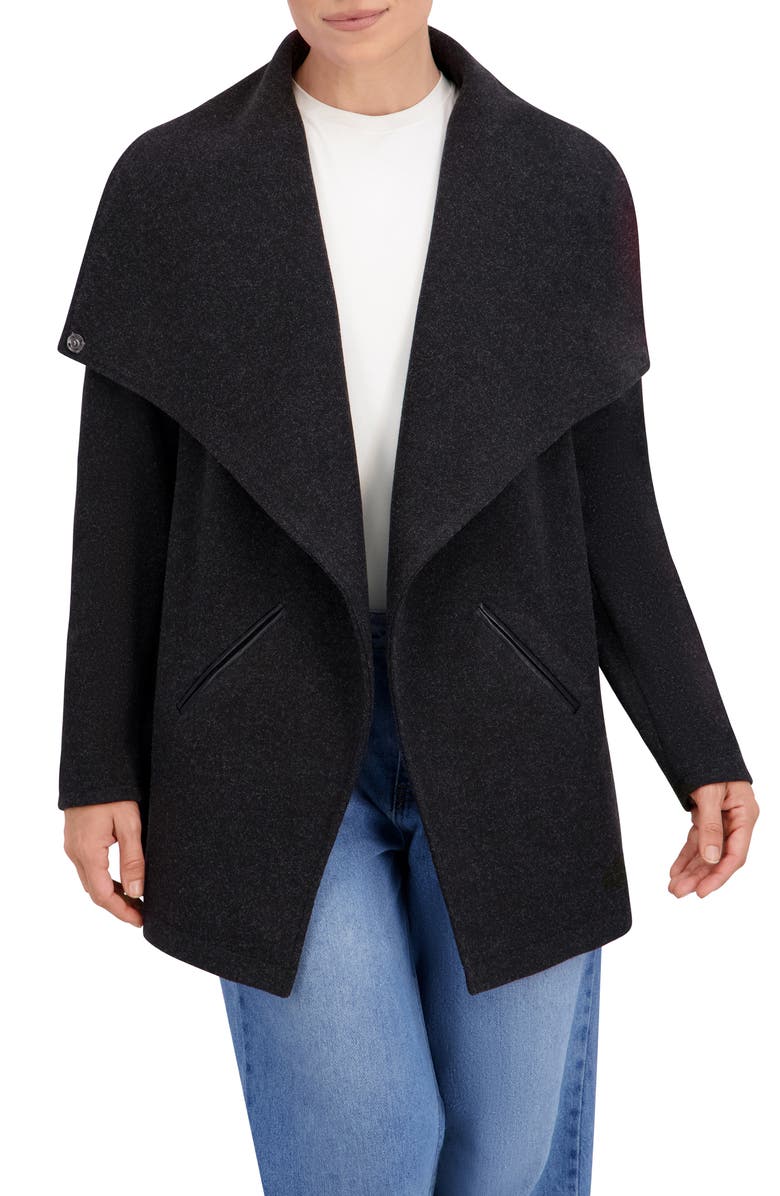 Ookie & Lala Drape Collar Open Front Jacket, Main, color, Dark Charcoal