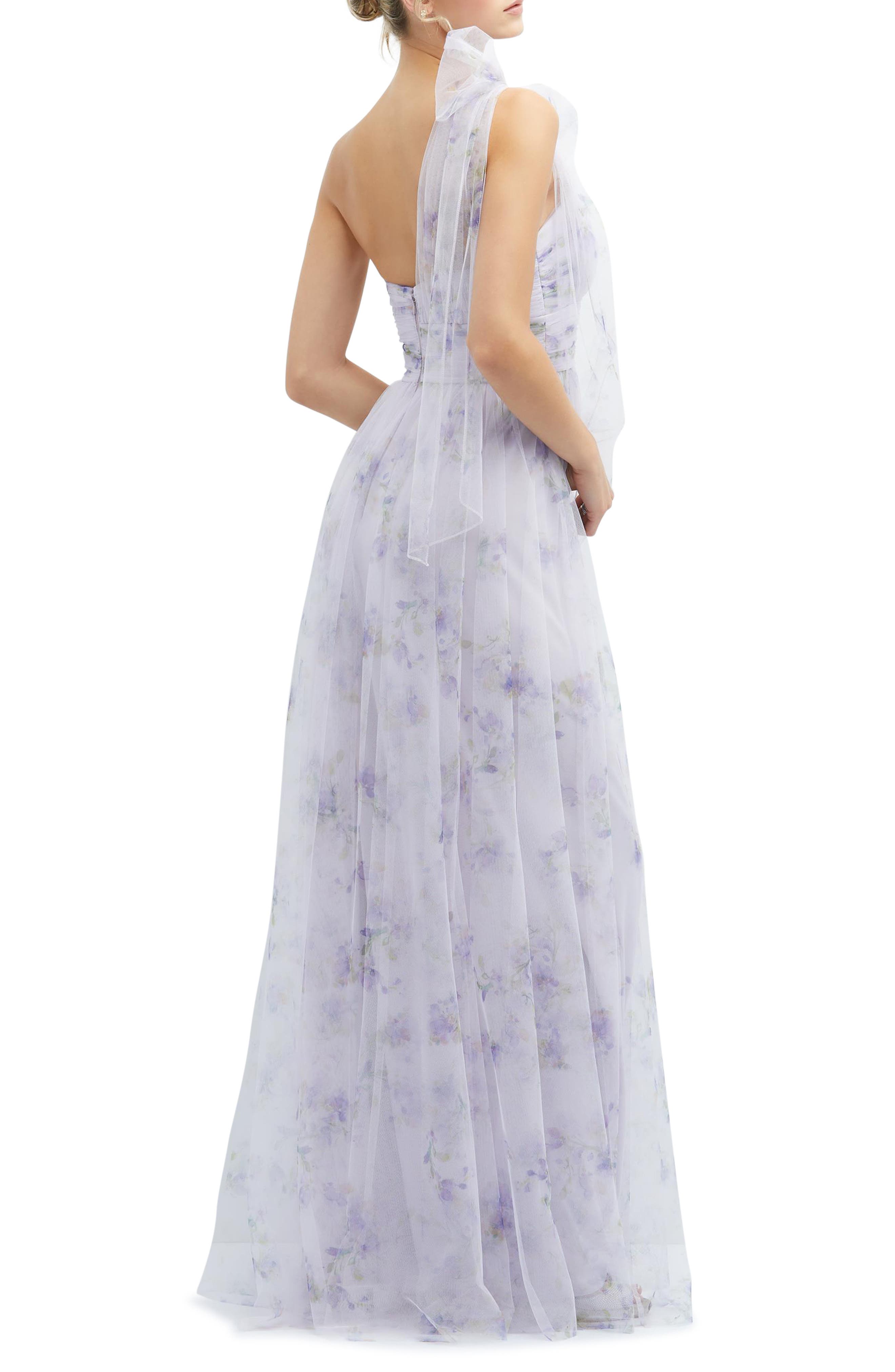 Floral Tulle One-Shoulder Gown - image 2