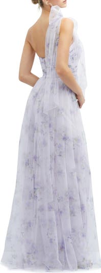 Floral Tulle One-Shoulder Gown