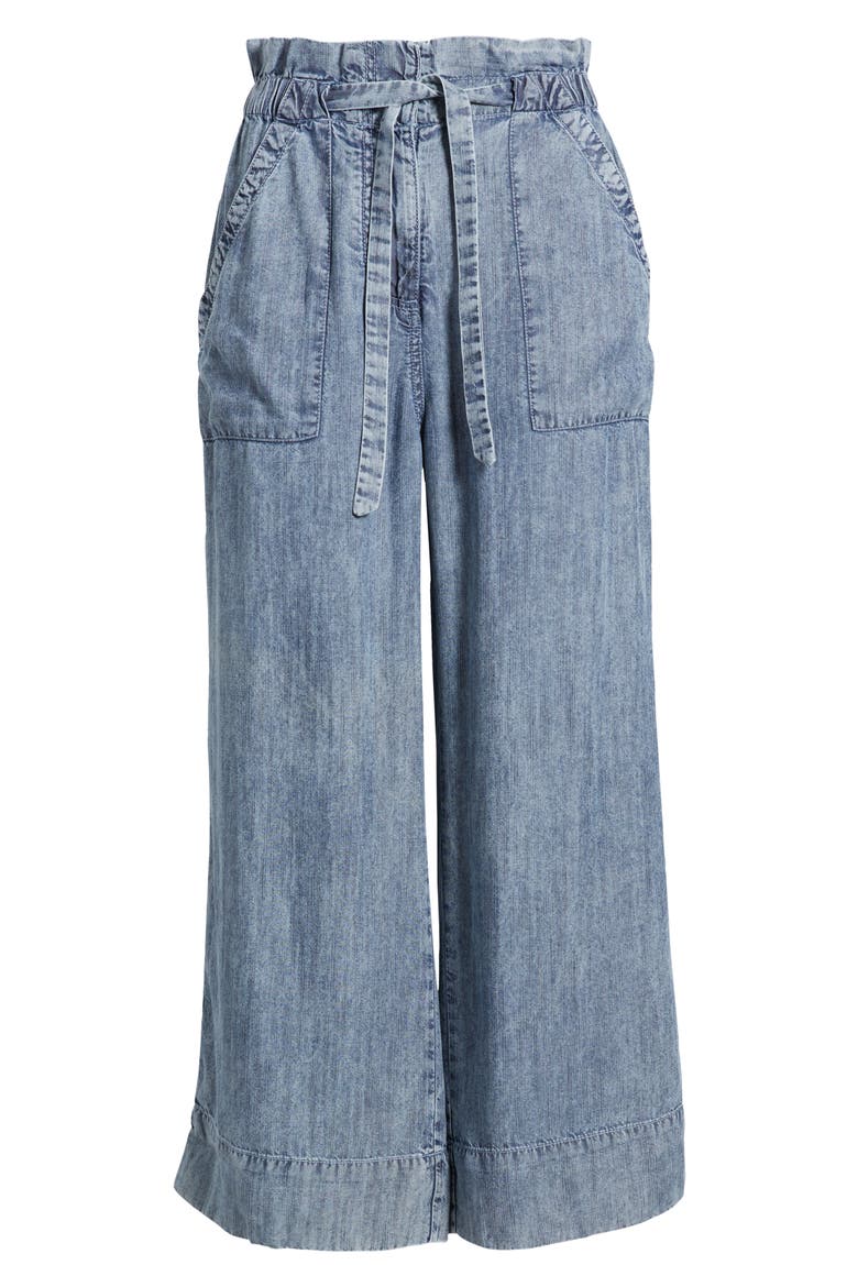 Acid Wash Tie Front Crop Wide Leg Chambray Pants, Alternate, color, BLUE ACID RINSE